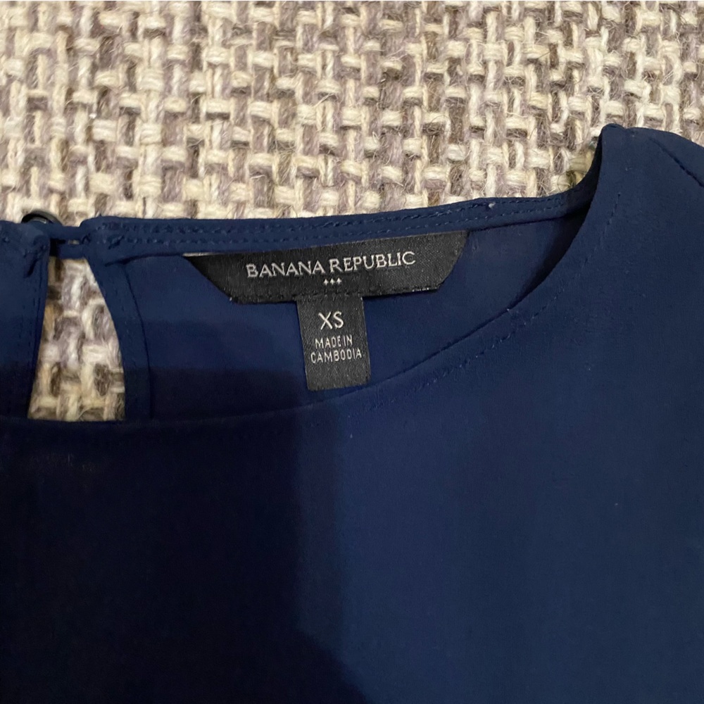 Banana Republic Sheer Peplum Blouse XS Navy Blue - Picture 3 of 7